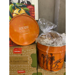 Traditional Sicilian Panettone in decorated artistic tin