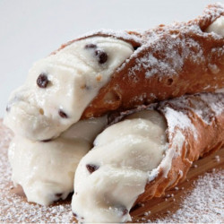 Tray of Sicilian Cannoli stuffed with Sicilian sheep's ricotta. Produced by Sicilian Pastry